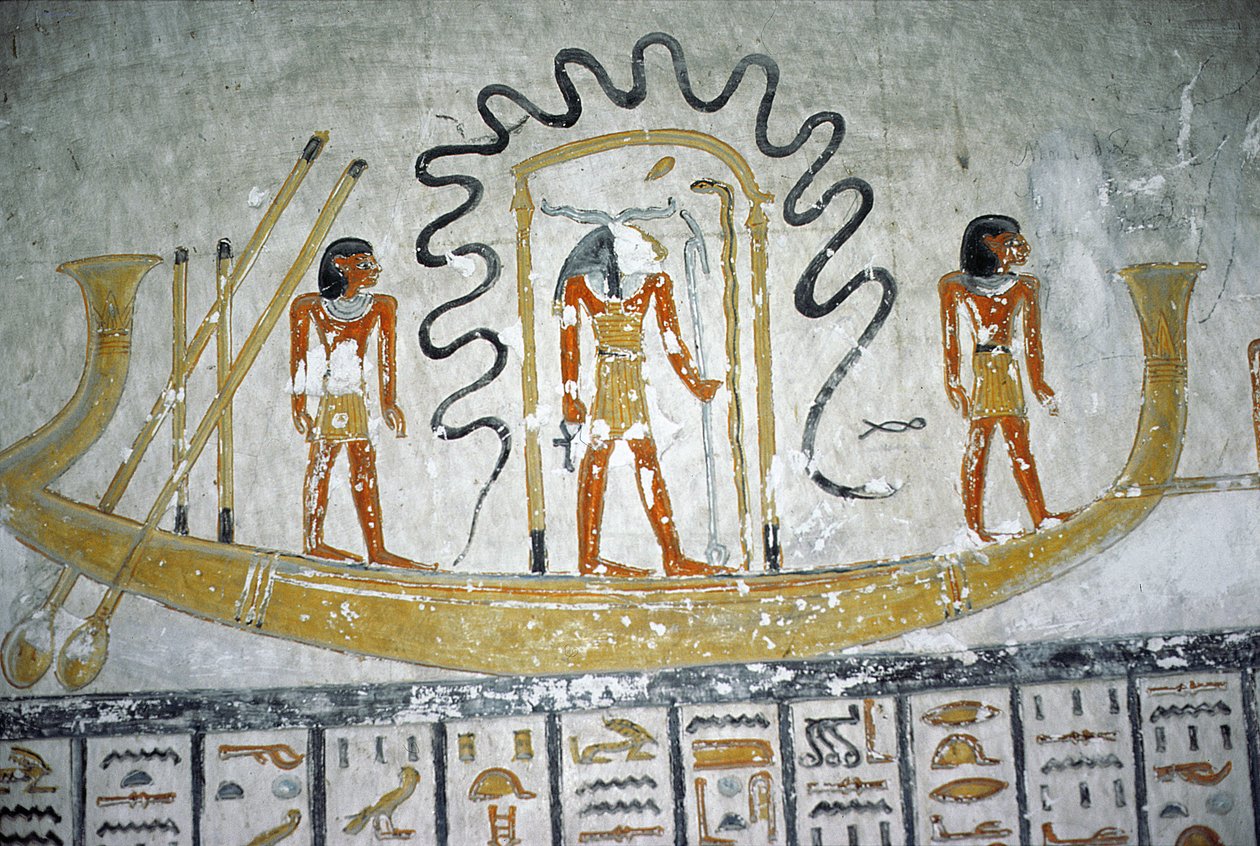 Re en el Barco Nocturno, de la Tumba de Ramsés VI, Nuevo Reino (c.1145-1137 a.C.) de Egyptian 20th Dynasty