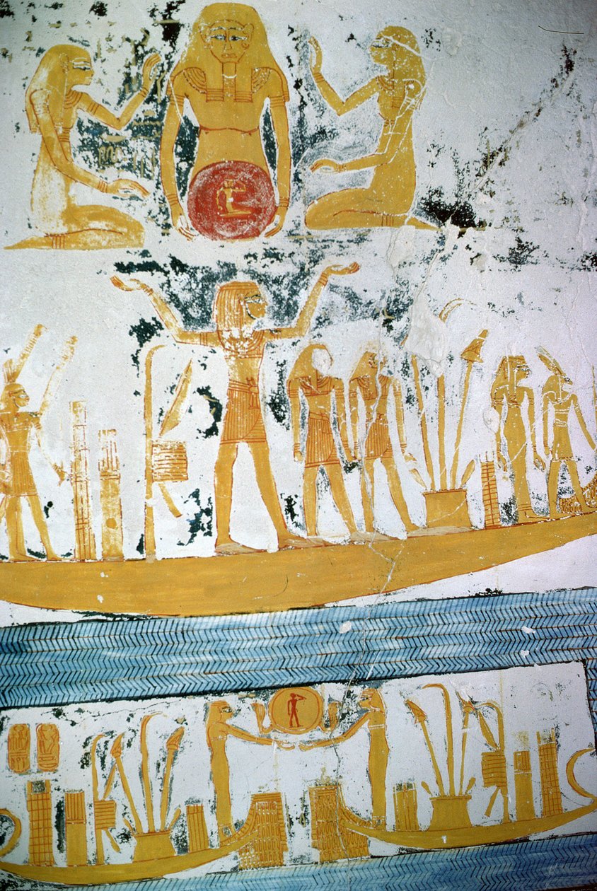 Re en el Barco Nocturno, de la Tumba de Ramsés VI, Nuevo Reino (c.1145-1137 a.C.) de Egyptian 20th Dynasty