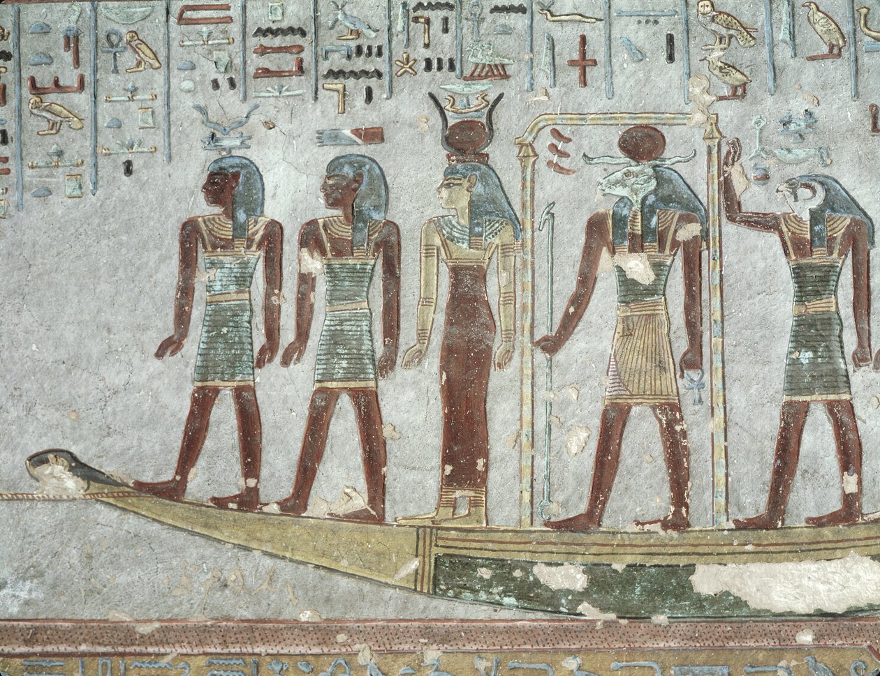 Relieve que representa a Jnum en una barca funeraria pasando por el Inframundo, de la Tumba de Ramsés III (c.1184-1153 a.C.) Nuevo Reino de Egyptian 20th Dynasty