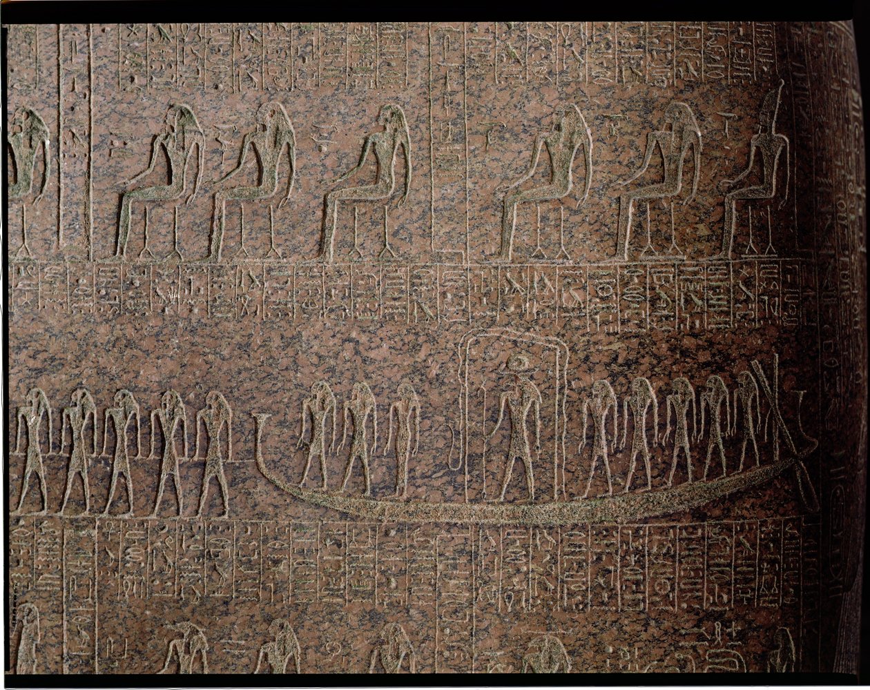 Relieve que representa la barca funeraria, (detalle) del sarcófago de Ramsés III, del Valle de los Reyes, Nuevo Reino (granito) de Egyptian 20th Dynasty