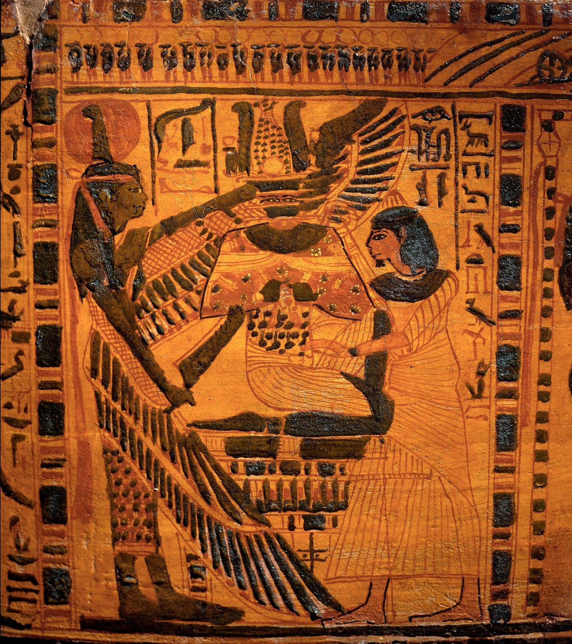 Antigüedad egipcia: "El difunto saludado por la diosa Maat" (detalle) de Egyptian 21st Dynasty