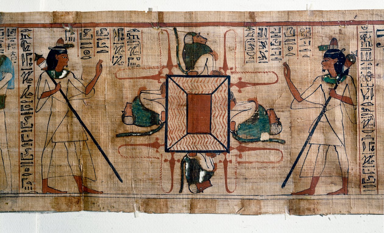 Antigüedad egipcia: Lago de Fuego en el Infierno. Papiro del Libro de los Muertos de Egyptian 21st Dynasty