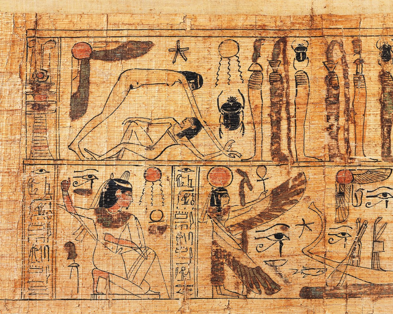 Papiro funerario de Serimen, sacerdote de Amón, detalle de la creación del mundo, separación de Geb y Nut de Egyptian 21st Dynasty