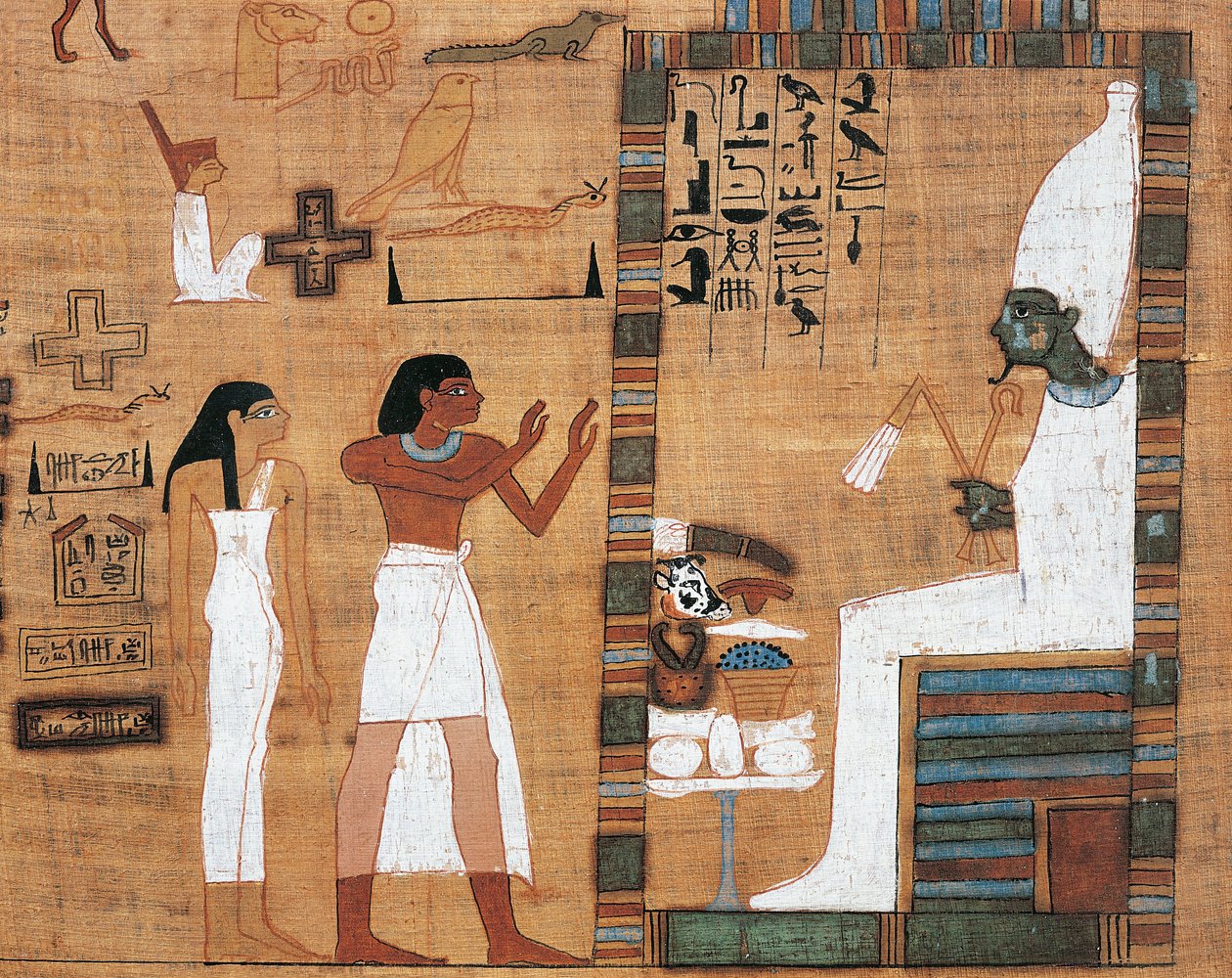 Papiro que representa a marido y mujer ante el Tribunal de Osiris de Egyptian 21st Dynasty