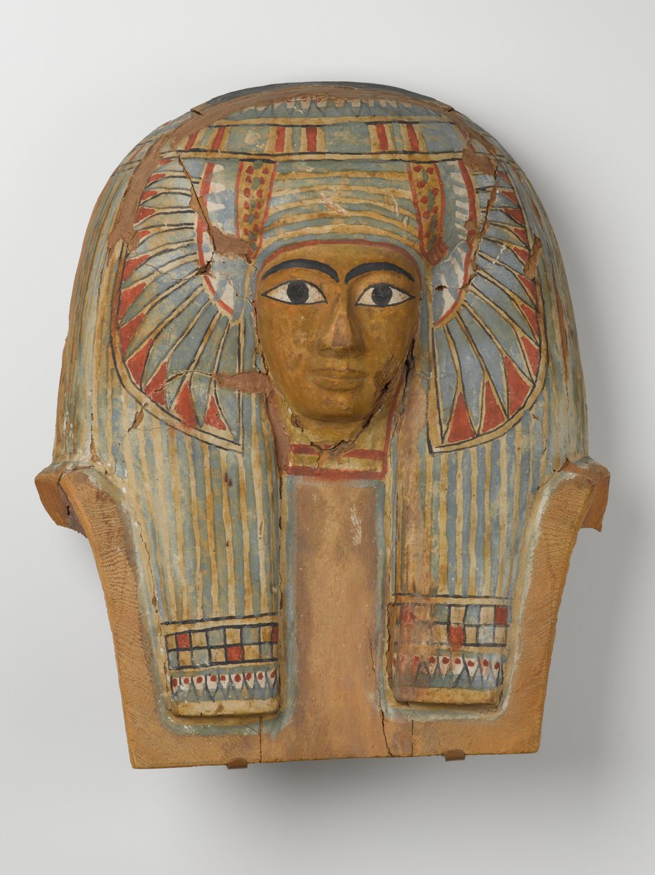 Rostro de una tapa de ataúd de madera de Egyptian 22nd Dynasty