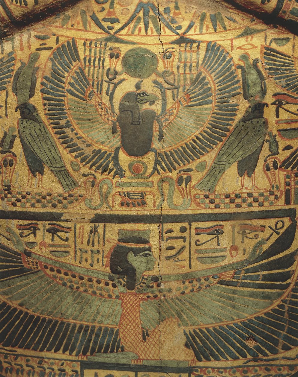 Cubierta de momia con divinidad alada que protege el escarabajo, símbolo de la eternidad de Egyptian 22nd Dynasty