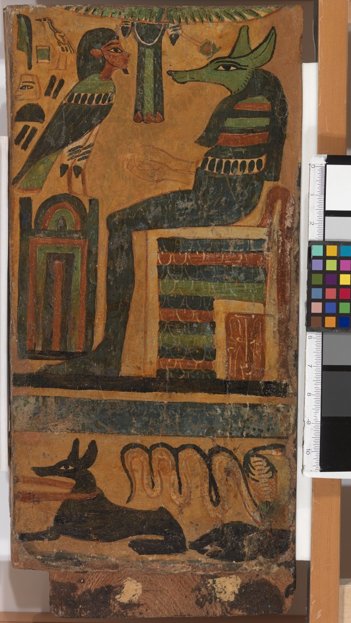 Anubis y el alma del difunto, de un sarcófago de Egyptian 26th Dynasty