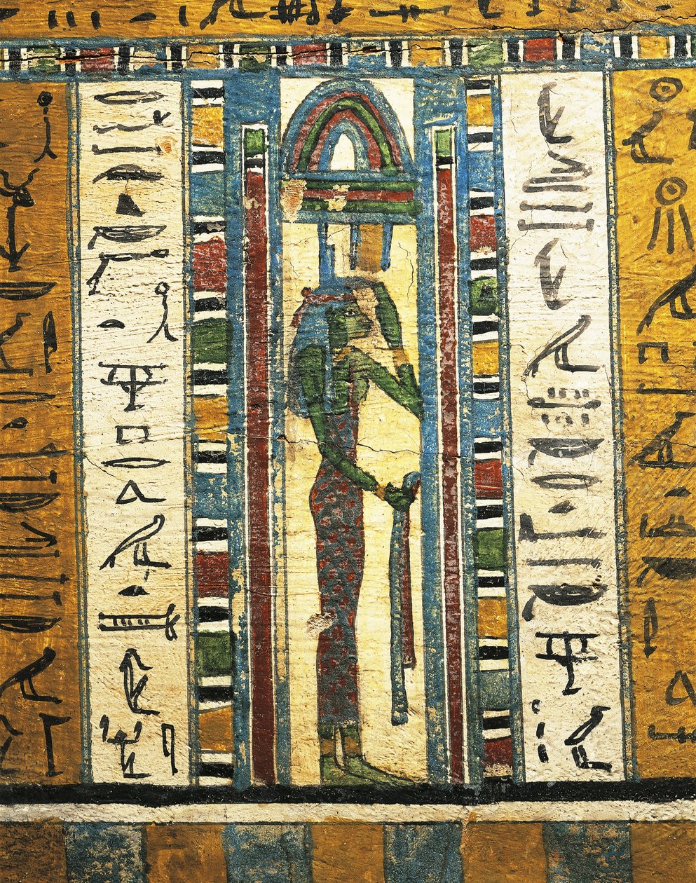 Panel de madera enlucida y pintada que representa a la diosa Isis, procedente del sarcófago de Usai, Tebas. de Egyptian 26th Dynasty