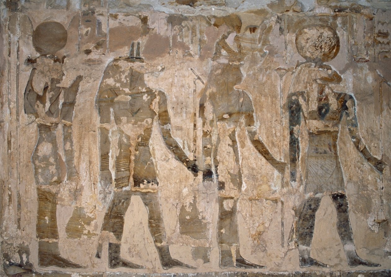Pinturas murales, Templo de Ain El Meftla, Oasis de Bahariya, Giza, Egipto, Dinastía 26 (663-525 a.C.) de Egyptian 26th Dynasty