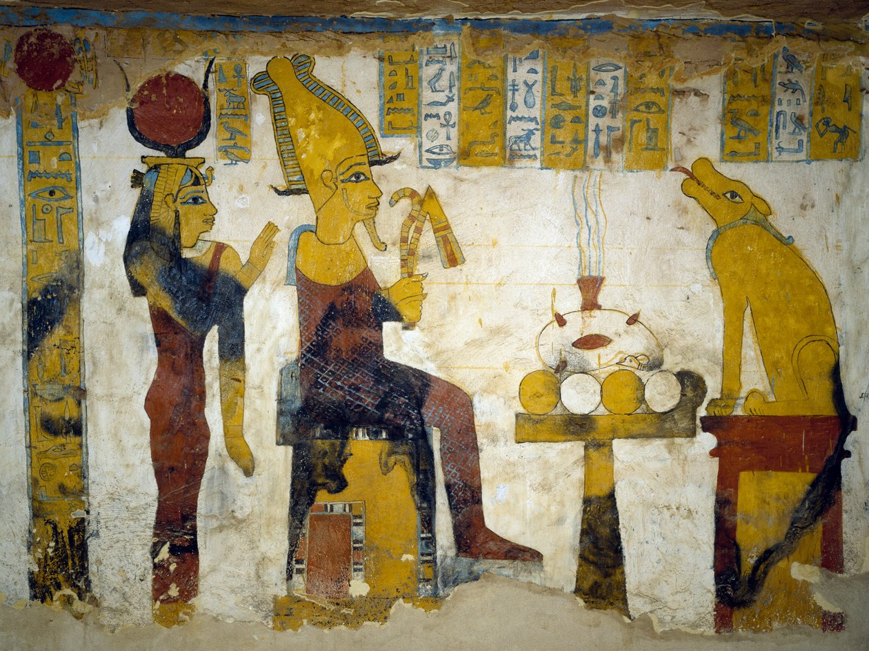 Pinturas murales de la cámara funeraria de la Tumba de Pa Nentwy, Oasis de Bahariya, Giza, Egipto. Civilización egipcia, Dinastía XXVI, 663-525 a.C. de Egyptian 26th Dynasty