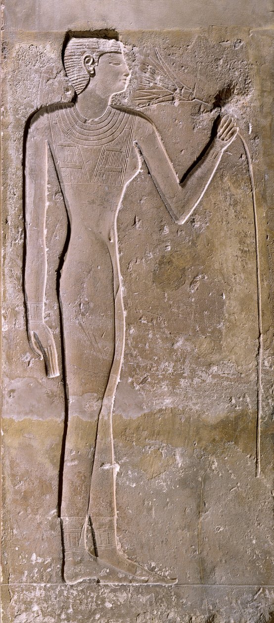 Pilar que representa a una mujer oliendo una flor de loto, Reino Antiguo, 2423-2263 a.C. de Egyptian 5th Dynasty