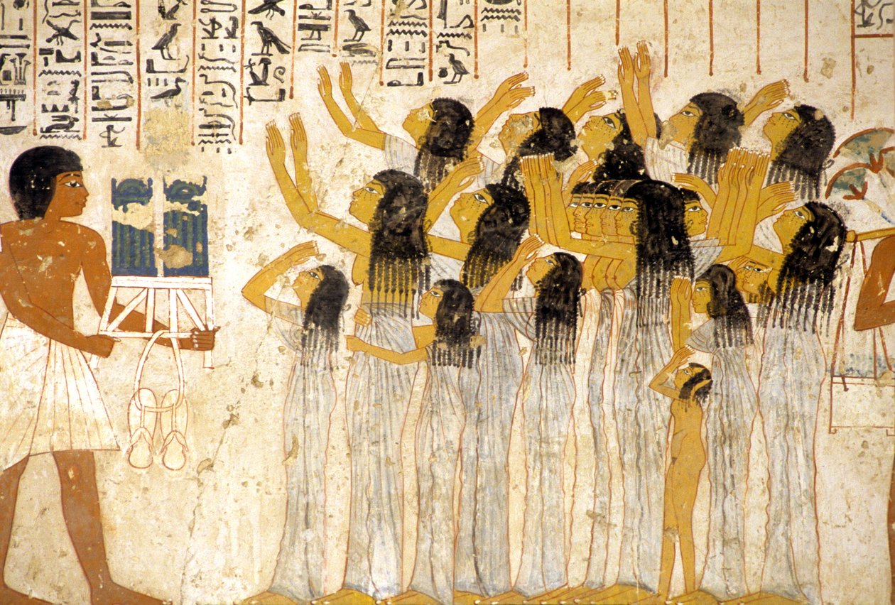 Antiguo Egipto, Pintura/fresco, Mujeres lamentándose en el cortejo fúnebre, Tumba de Ramose, Tebas, Valle de los Nobles de Egyptian Egyptian