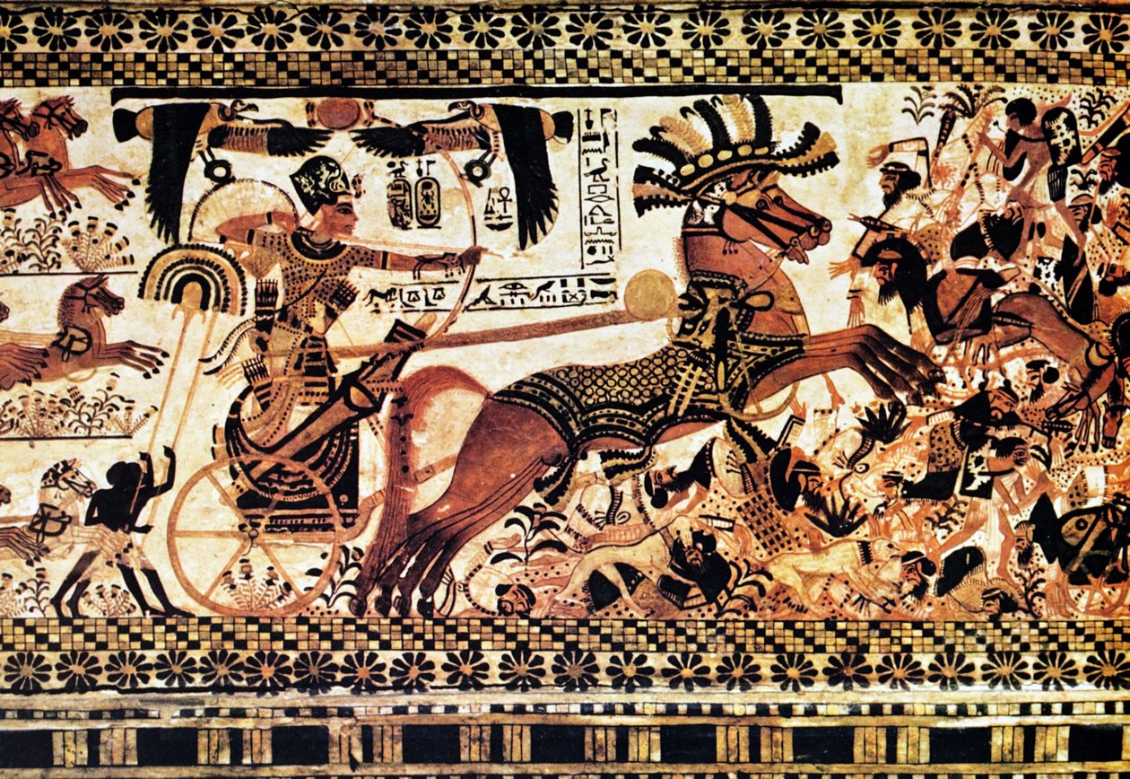Pintura mural de una tumba egipcia que representa una escena de batalla de Egyptian Egyptian