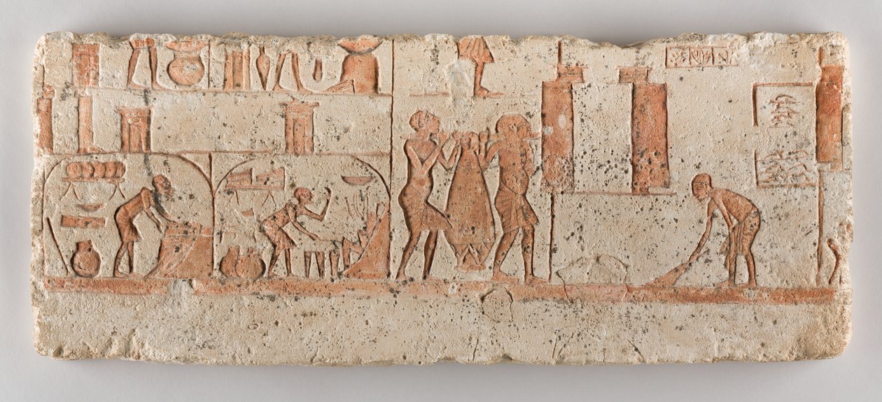 Escena de cocina, c.1352-1336 a.C. (piedra caliza, pigmento) de Egyptian Egyptian