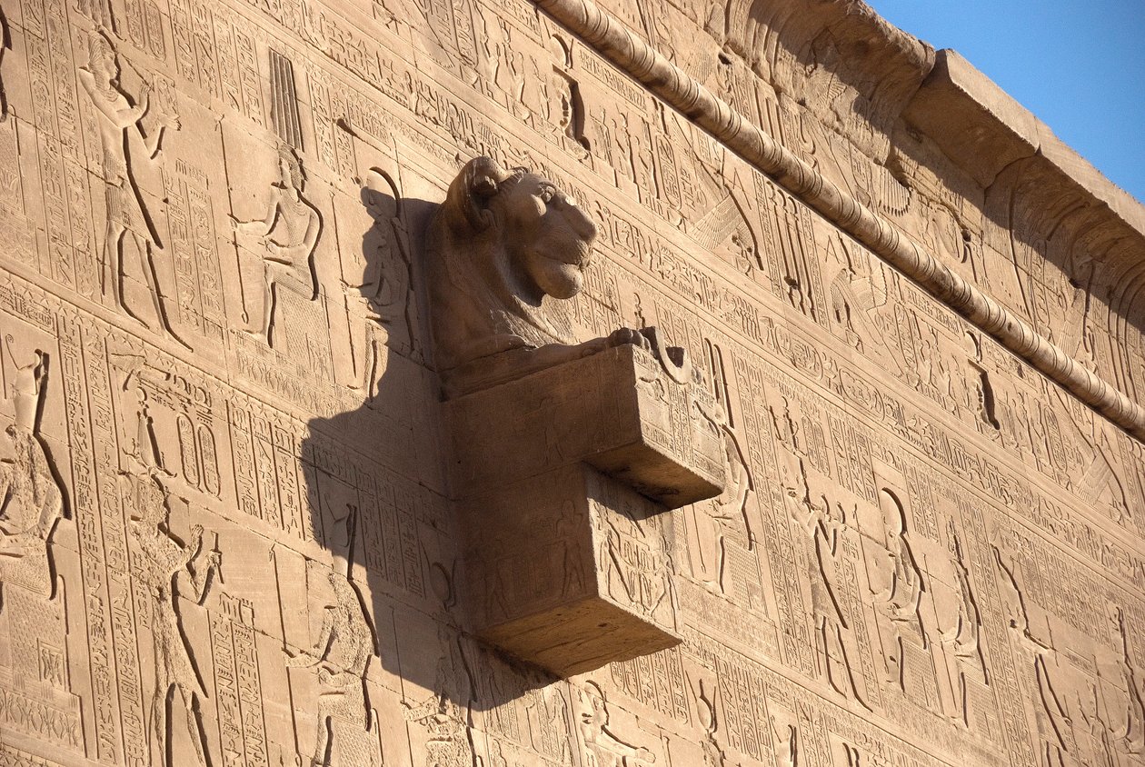 Antigüedad egipcia: gárgola con cabeza de león, templo de Hathor, Denderah, Egipto de Egyptian Ptolemaic Period