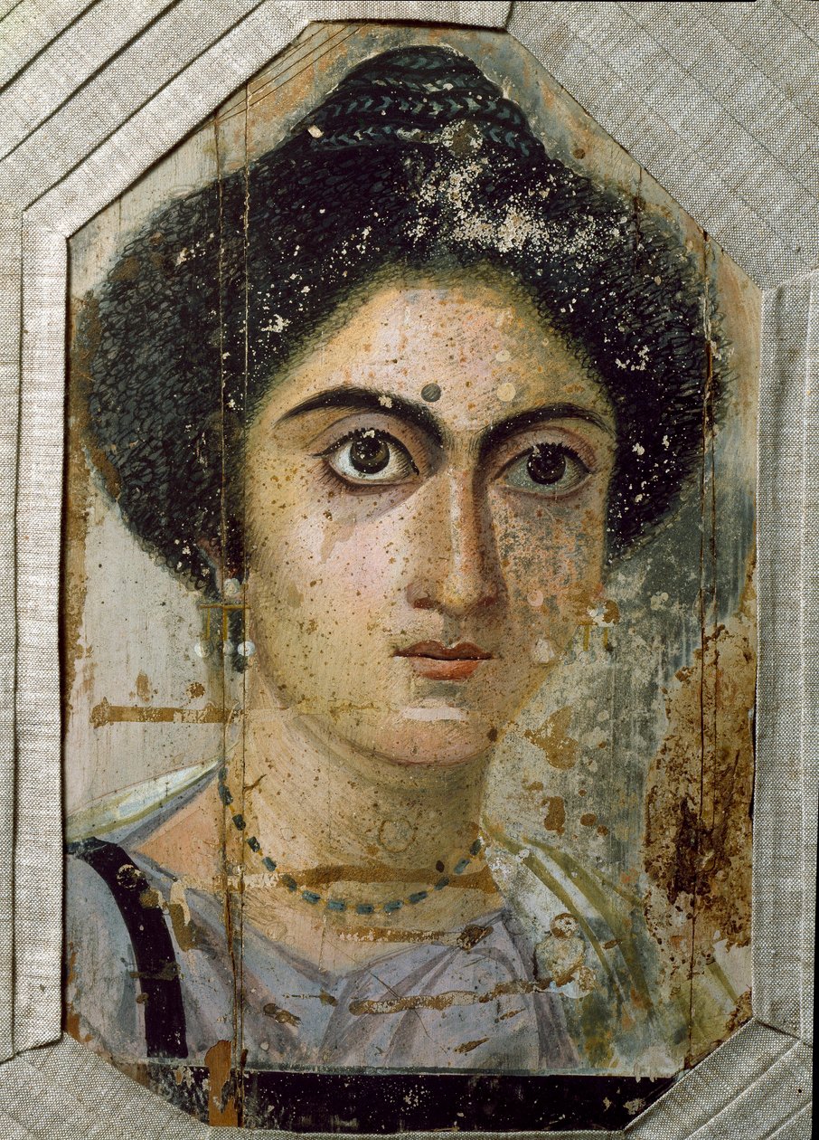 Antigüedad egipcia: retrato funerario de una mujer. Pintura sobre madera. Finales del siglo II. De Fayum en Egipto de Egyptian School