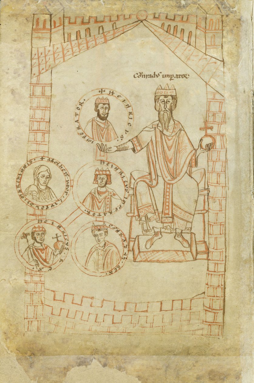Árbol genealógico de la dinastía salia: Conrado II, Enrique III, Enrique IV, su esposa Eufrasia de Kiev, Enrique V, siglo XII de Ekkehard of Aura