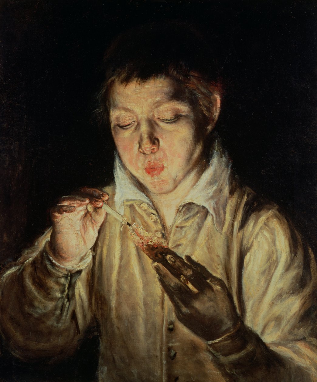 Un Niño Soplando una Brasa, principios de 1570 de El Greco