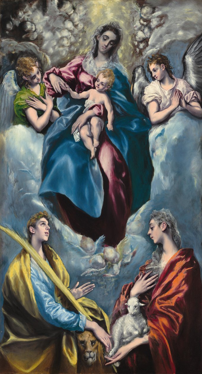 Madonna y Niño con Santa Martina y Santa Inés, 1597-1599 de El Greco