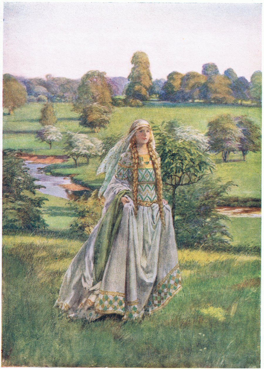 Guinevere: En la que ella lo vio por primera vez, cuando Lancelot llegó (litho) de Eleanor Fortescue Brickdale