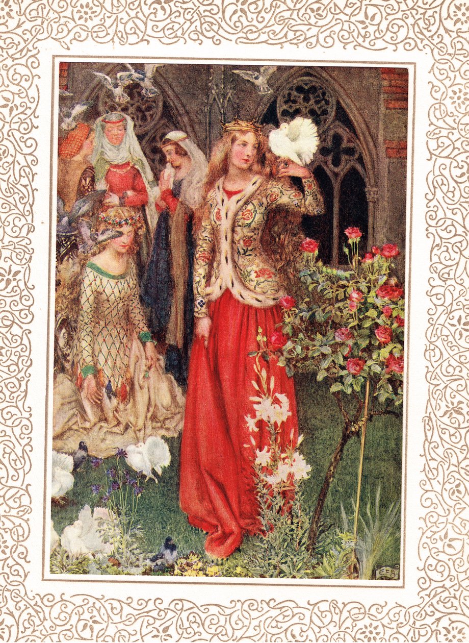 Ginebra y sus damas en los días dorados, ilustración de "Idilios del Rey" de Alfred Tennyson (1809-92), publicado por Hodder & Stoughton de Eleanor Fortescue Brickdale