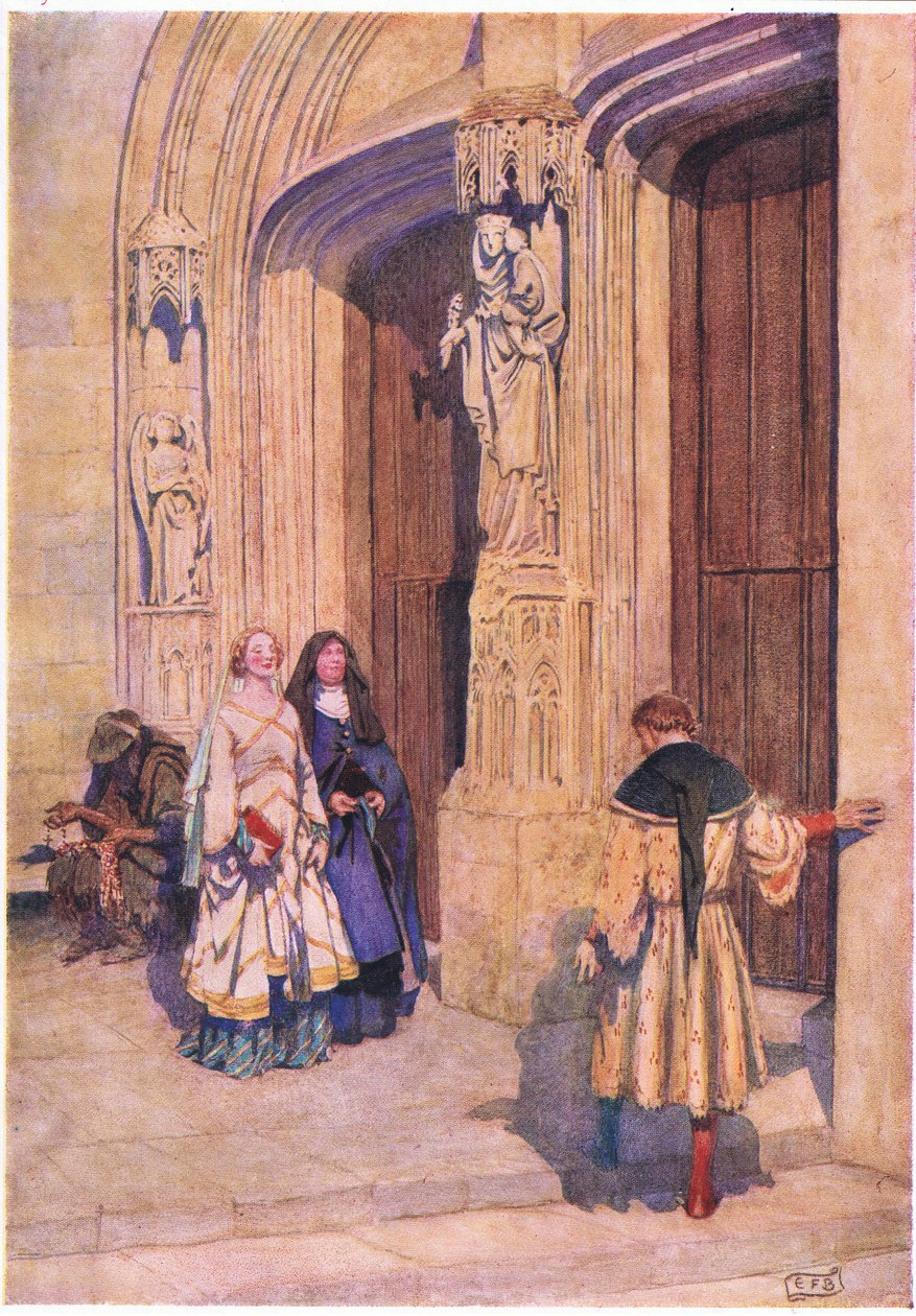 Petrarca y Laura en Avignon: "Cuántas veces dije, interiormente y lleno de temor, sin duda esta criatura vino del paraíso". (litografía) de Eleanor Fortescue Brickdale