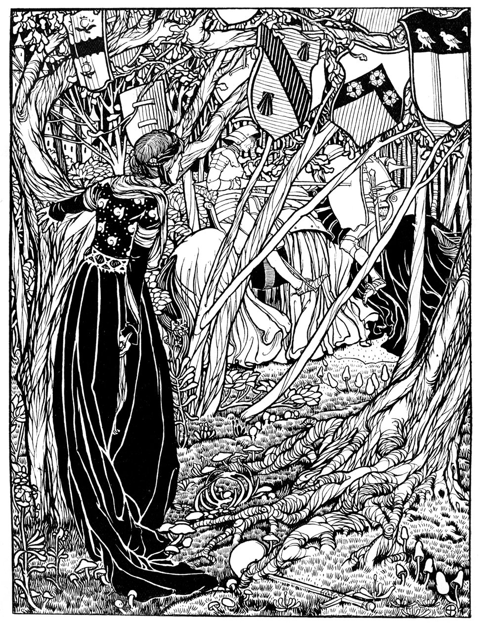 Una ilustración para Sir Lancelot Du Lake, 1898 de Eleanor Fortescue Brickdale