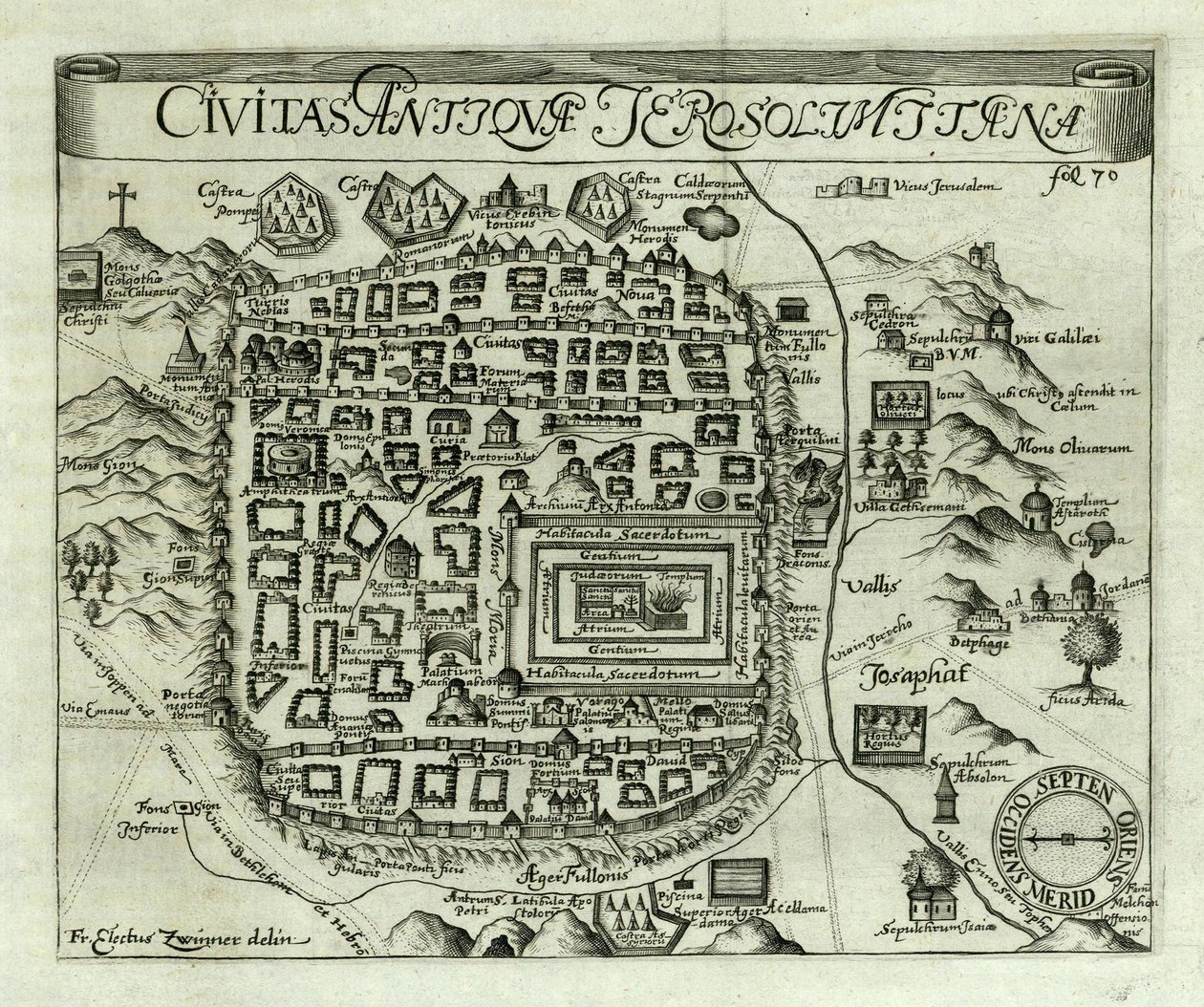Mapa de Jerusalén, 1661 de Electus Zwinner