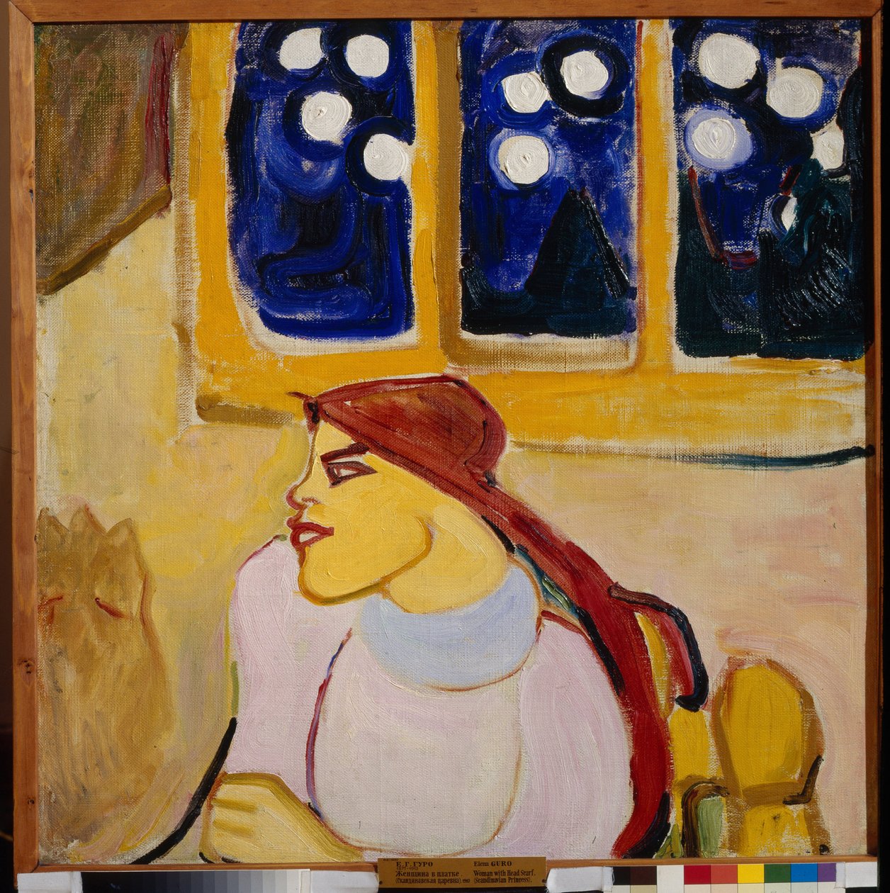 Mujer con pañuelo (una princesa escandinava) - Pintura de Elena (Yelena) Guro (1877-1913), óleo sobre lienzo, 70x70 cm de Elena Guro
