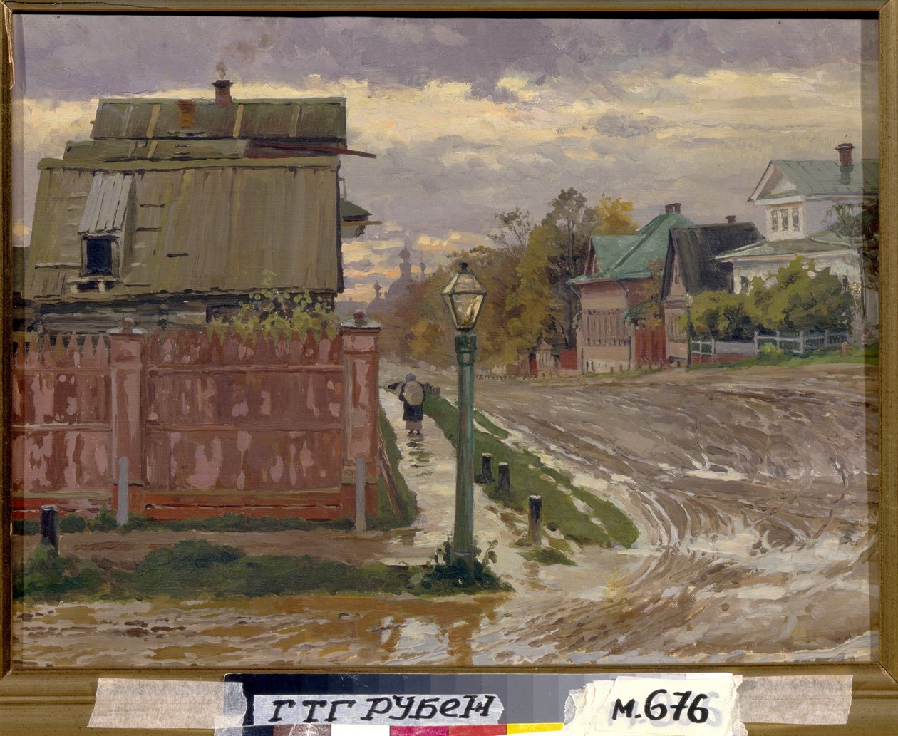 Una calle de Moscú. (Una calle en Moscú). Pintura de Elena Dmitryevna Polenova (1850-1898), óleo sobre lienzo. Arte ruso, finales del siglo XIX. Galería Estatal Tretyakov, Moscú. de Elena Polenova