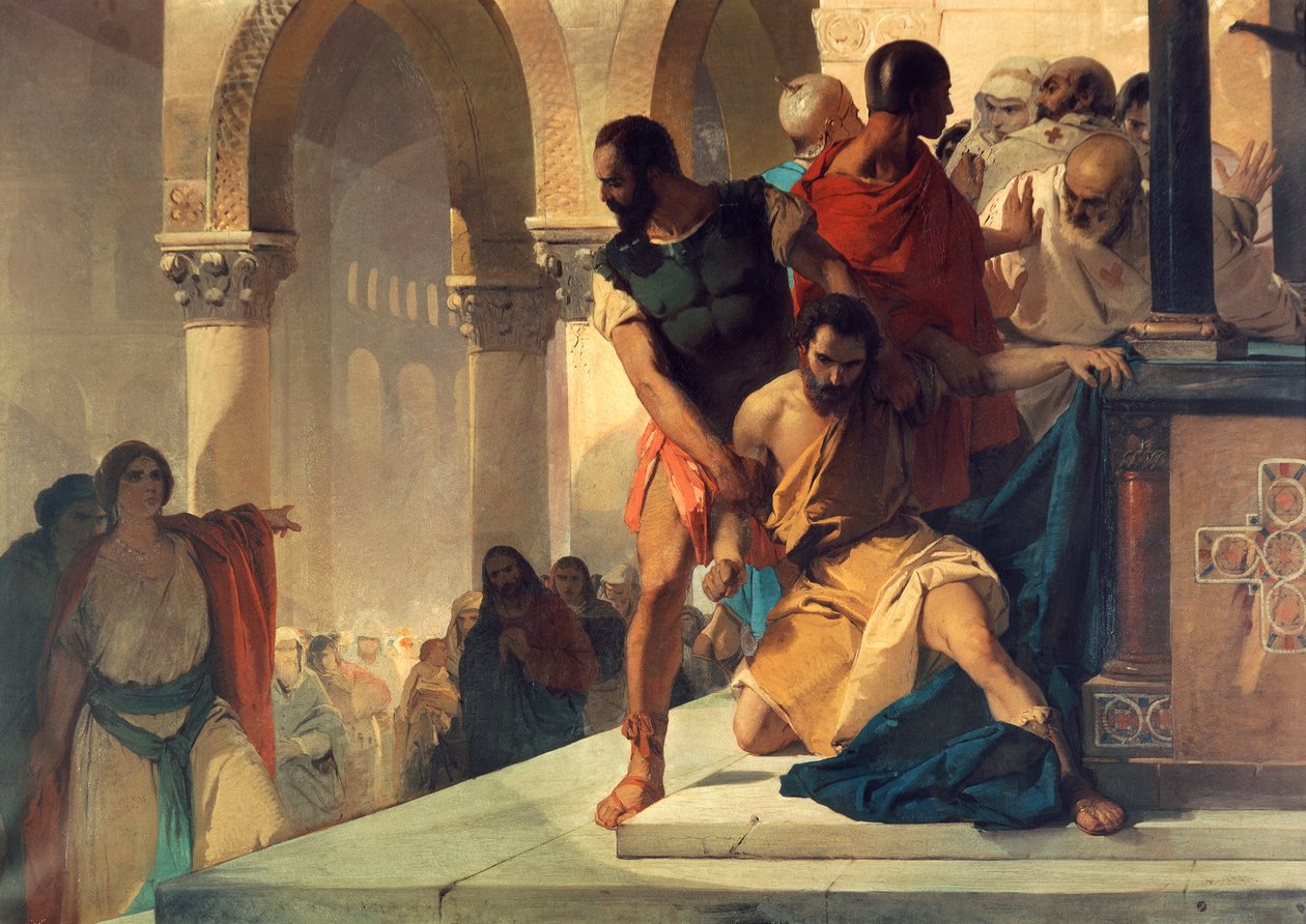 Fazio siendo arrastrado del templo de Santa Sofía en Constantinopla de Eleuterio Pagliano