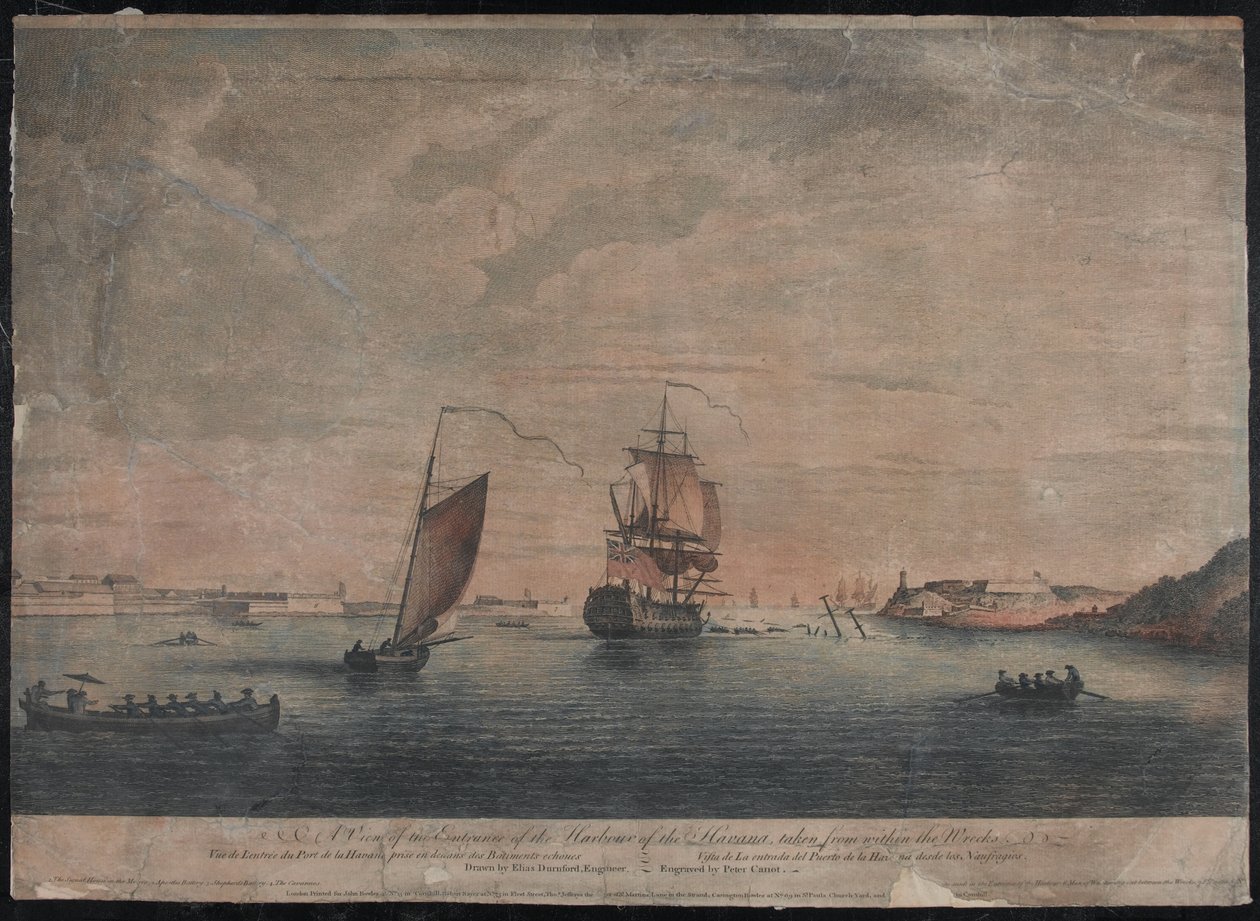 Una vista de la entrada del Puerto de la Habana, tomada desde el interior de los pecios, La Habana de Elias (after) Durnford
