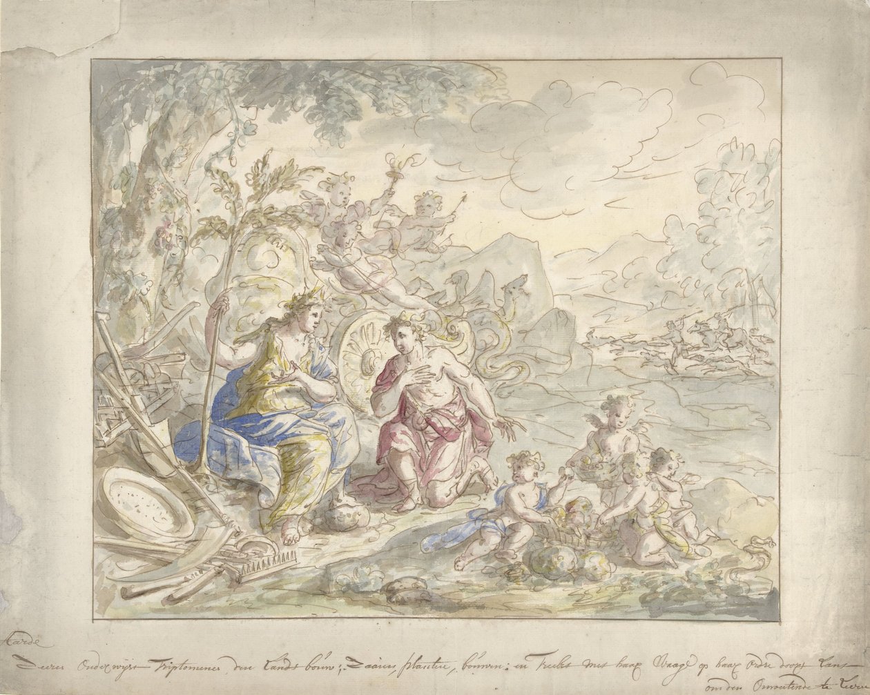 Diseño para un cuadro de habitación con alegoría sobre la Tierra de Elias van Nijmegen