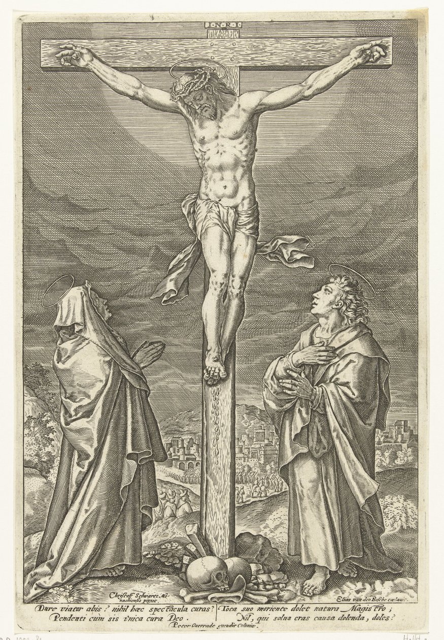 Cristo en la Cruz, con María y Juan Bautista Pasión de Cristo (título de la serie) de Elias van den Bossche