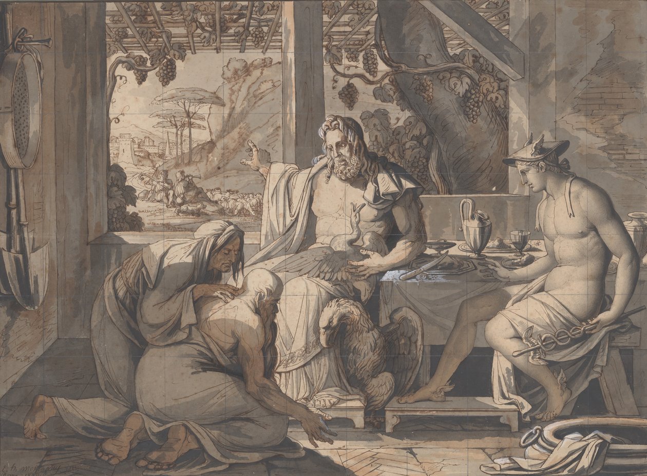 Júpiter y Mercurio se revelan a Filemón y Baucis, 1809 de Elie Honore Montagny