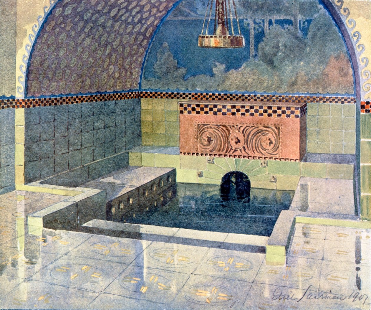 Baño de la casa de campo Merijoki, diseñado por Eliel Saarinen, de 