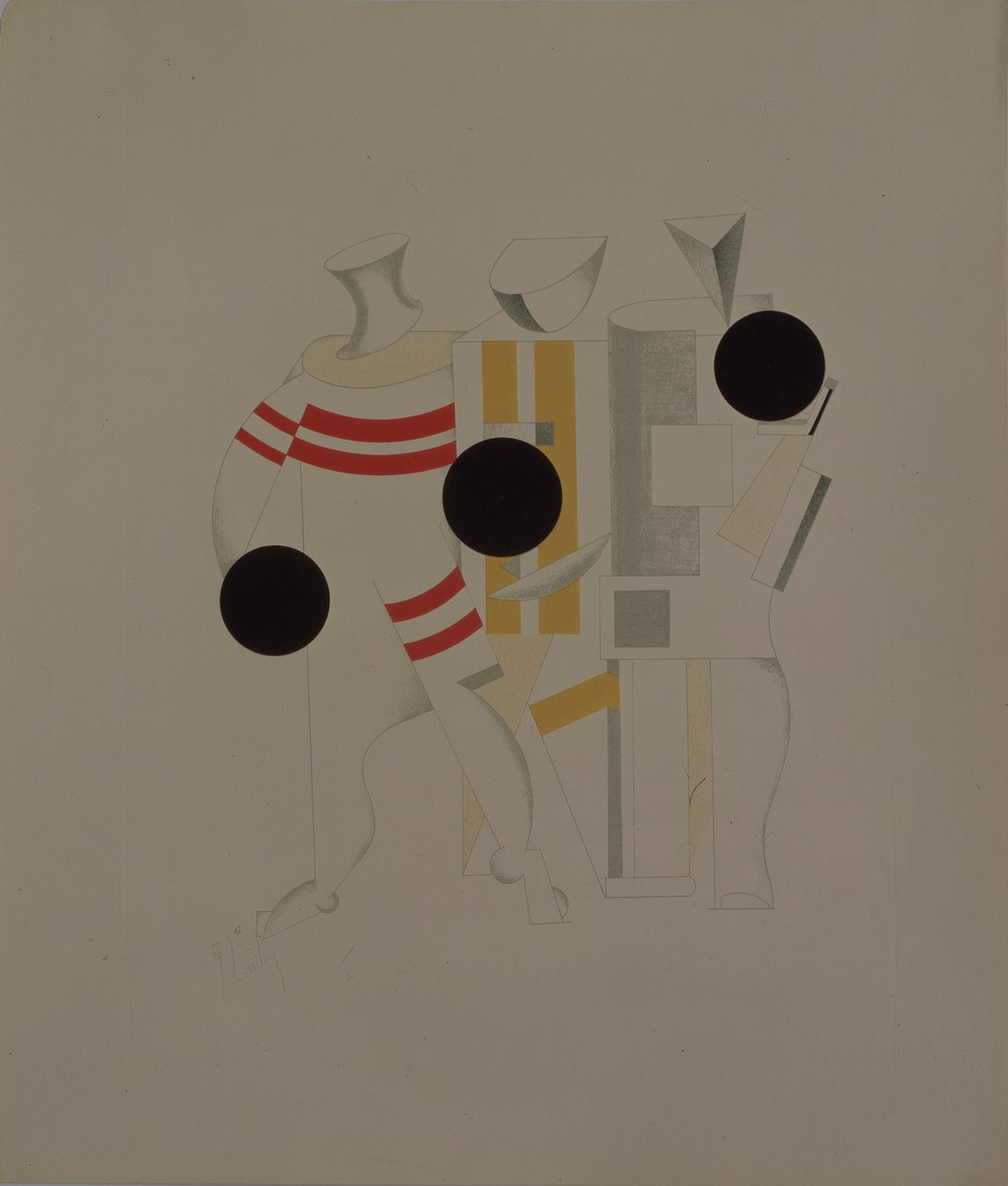 Deportistas. Figurilla para la ópera Victoria sobre el sol de A. Kruchenykh, 1920-1921 de Eliezer Markowich Lissitzky