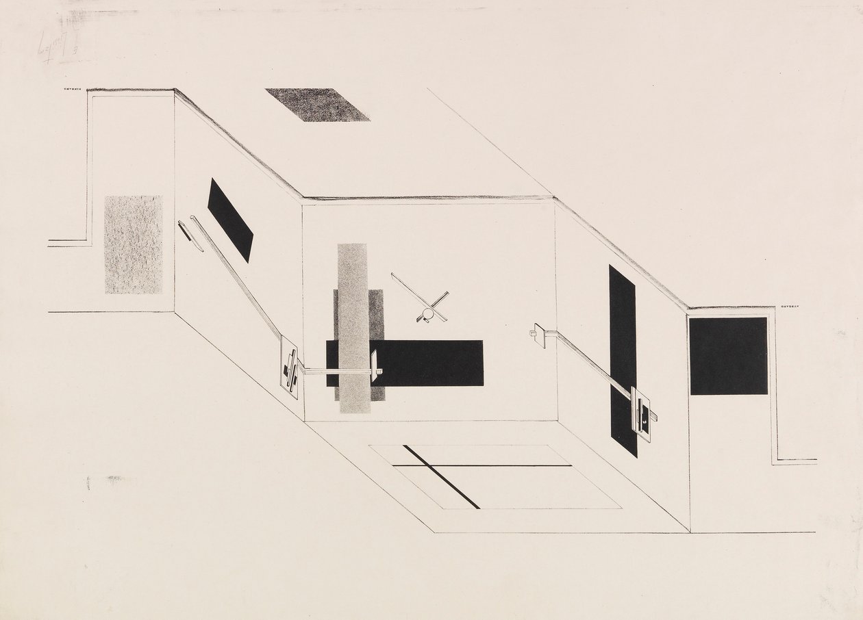 La Sala Proun. Hoja 5 del portafolio I Kestner, 1923 de Eliezer Markowich Lissitzky