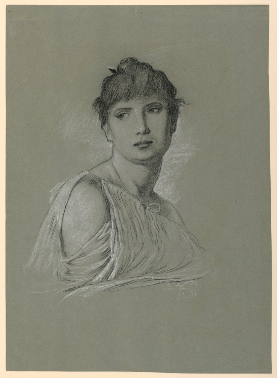 Dibujo, Boceto de retrato de una joven, ca. 1885 de Elihu Vedder