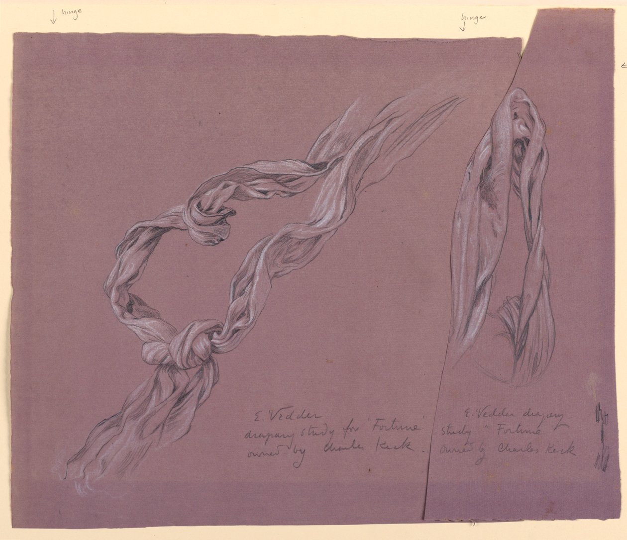 Dibujo, estudios de drapeado para la figura "Fortuna", ca. 1877 de Elihu Vedder