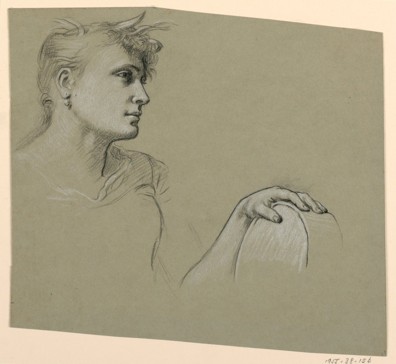 Dibujo, estudio de perfil de mujer y mano izquierda, ca. 1885 de Elihu Vedder