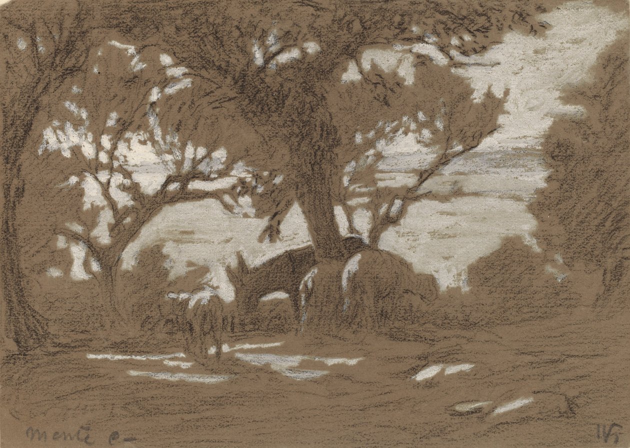 Monte Colognola - Ovejas pastando en el lago Trasimeno, c. 1878. de Elihu Vedder