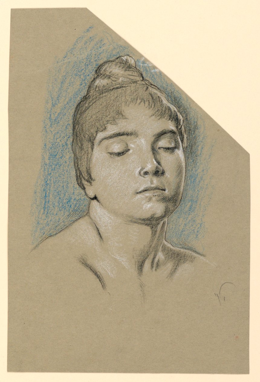 Boceto de Retrato de una Joven con los Ojos Cerrados de Elihu Vedder