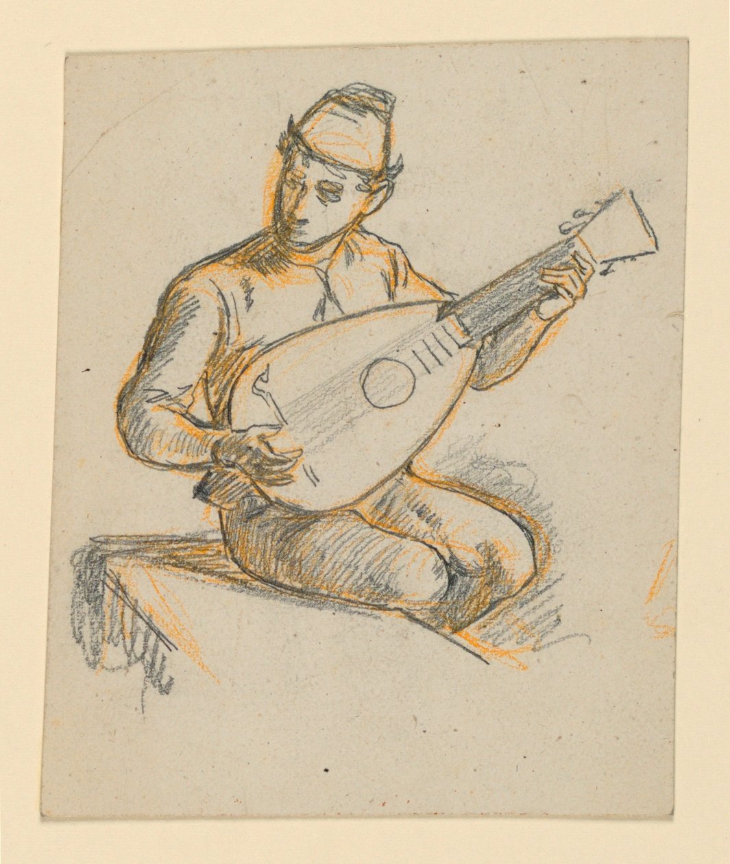 Niño sentado tocando un laúd de Elihu Vedder