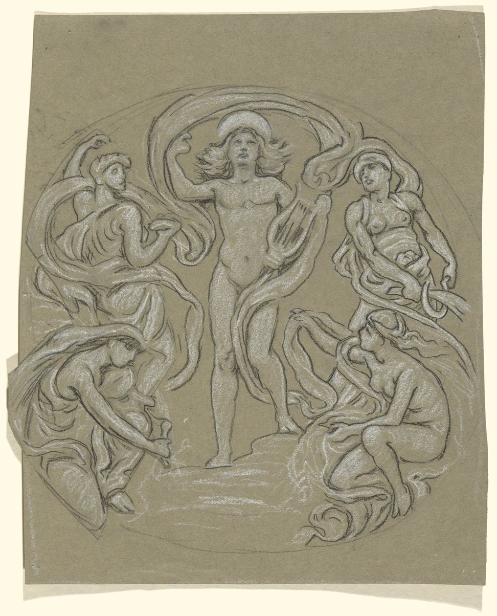 Estudio para el techo del círculo central de Huntington: Apolo y asistentes de Elihu Vedder