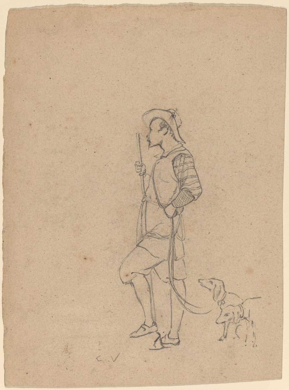 Estudio de cazador con perros de Elihu Vedder