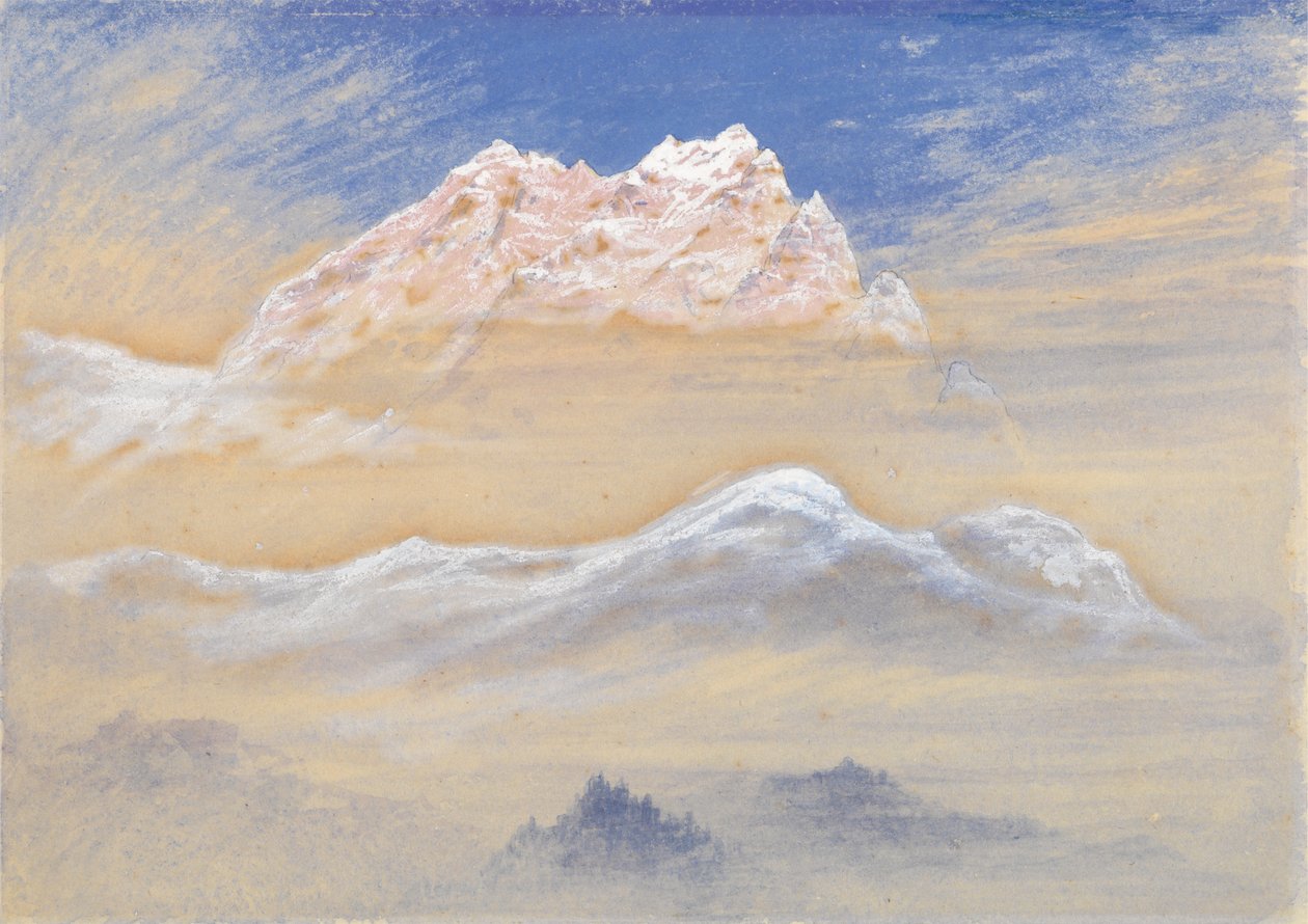 Vista de la montaña: Porción de la cadena de los Alpes de Terglon vista desde cerca de Rudmannsdorf, Italia. de Elijah Walton