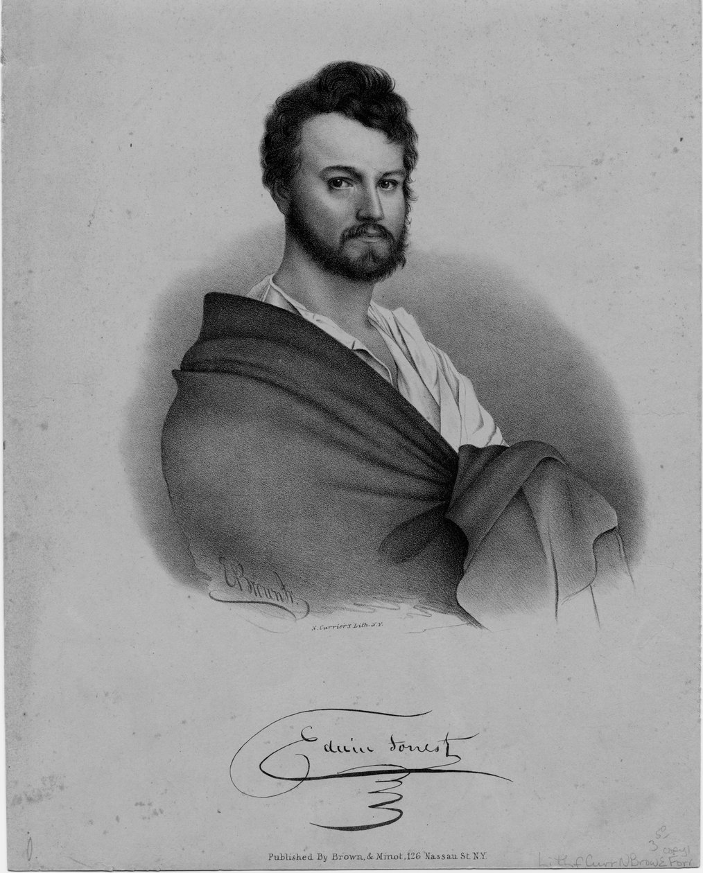 Edwin Forrest (1806-72), actor, litografía de Nathaniel Currier, publicada por Brown y Minot, Nueva York de Eliphalet Brown