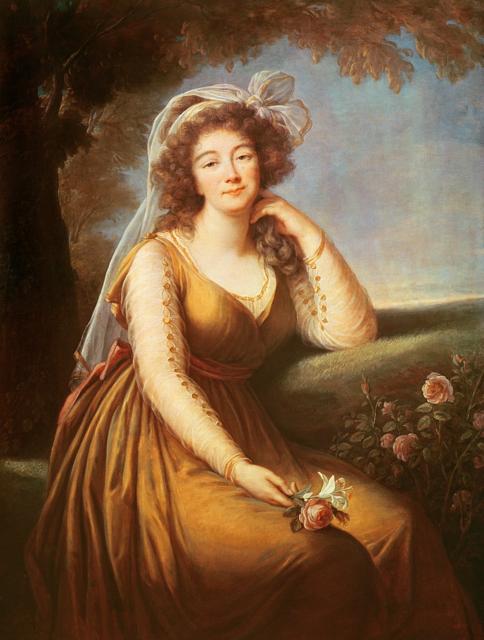 Condesa du Barry, sosteniendo una rosa de Elisabeth Louise Vigee Lebrun