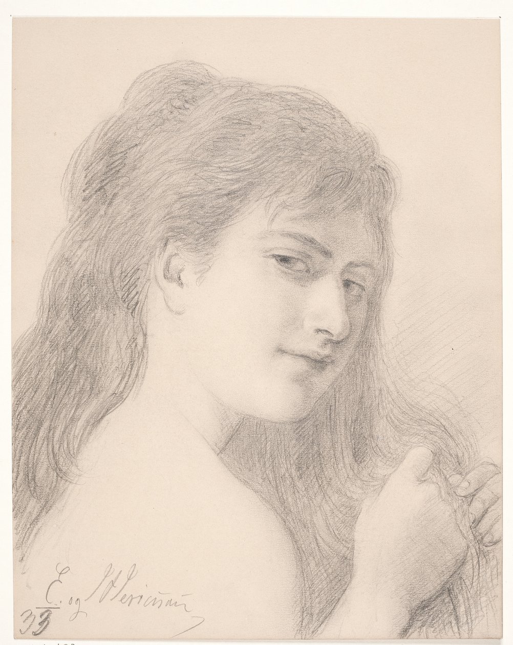 Retrato de una Mujer Trenzando su Cabello de Elisabeth Jerichau Baumann